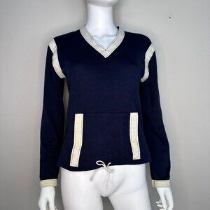 Vintage 1970s Navy Blue V-Neck Sweatshirt, Rimlon by RBK Importers Size Small